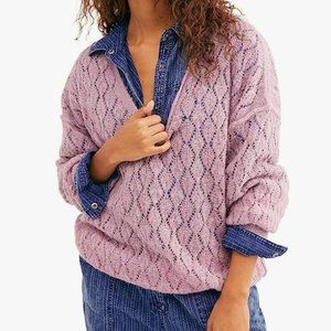 Free People Women's Open Stitch Oversized V-Neck Pullover Tunic Sweate
